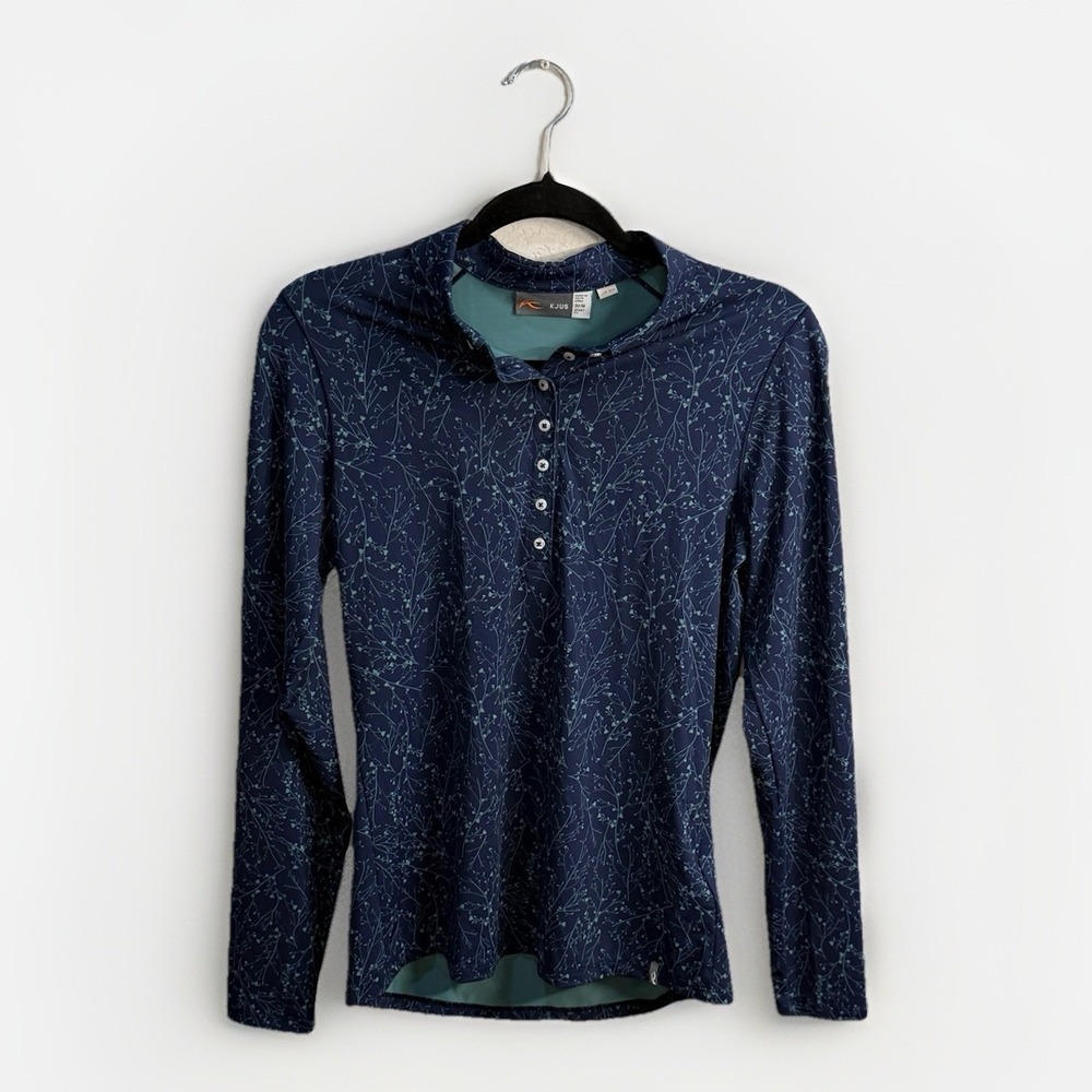 KJUS Womens Floral Printed Half Button Blue Top Size M UPF 30 Lightweight‎ Golf